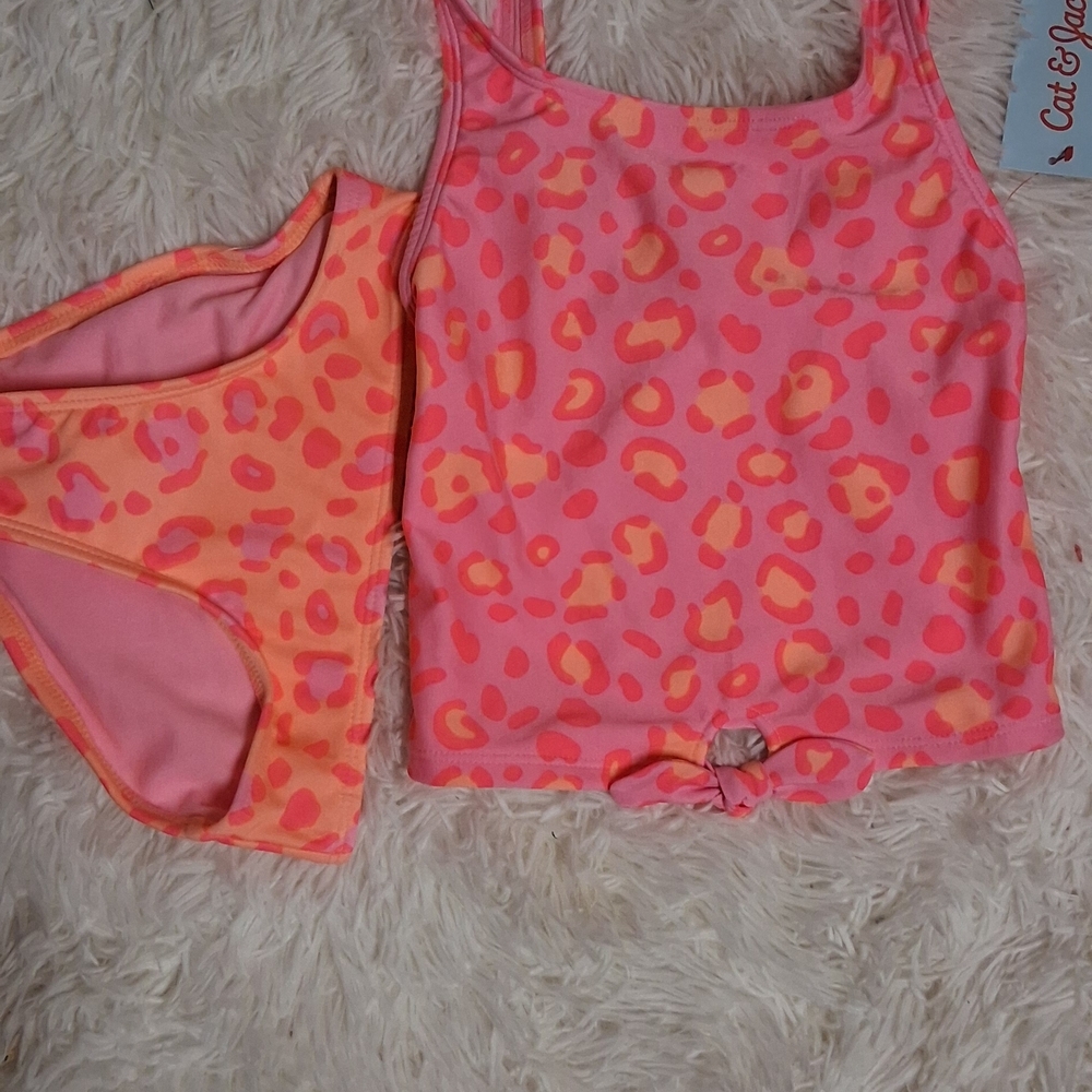 Cat & Jack Pink-Orange Leopard Tankini Set
